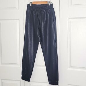 OLIVACEOUS Black Faux Leather High Rise Joggers. Size Small